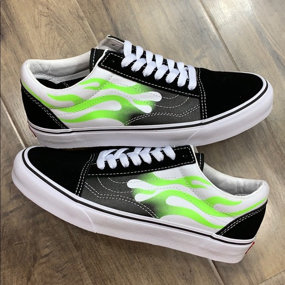 green flame old skool vans